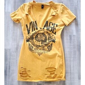 Windsor Biker Tee Yellow Cut Up Tie Front Shirt Women's Medium Vintage logo